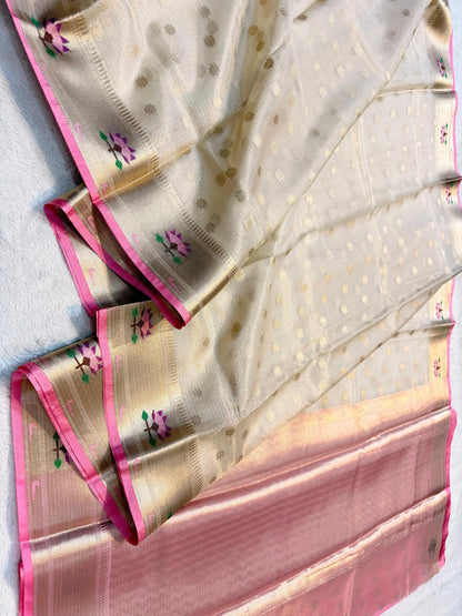 Off White Tissue Kota Pathni Border Premium Banarasi Saree