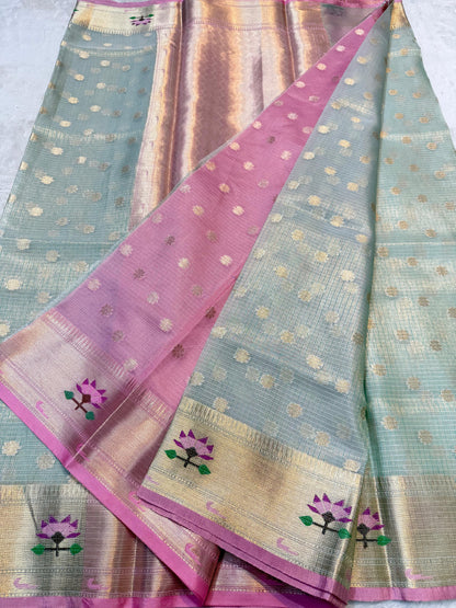 Sea Green Tissue Kota Pathni Border Premium Banarasi Saree