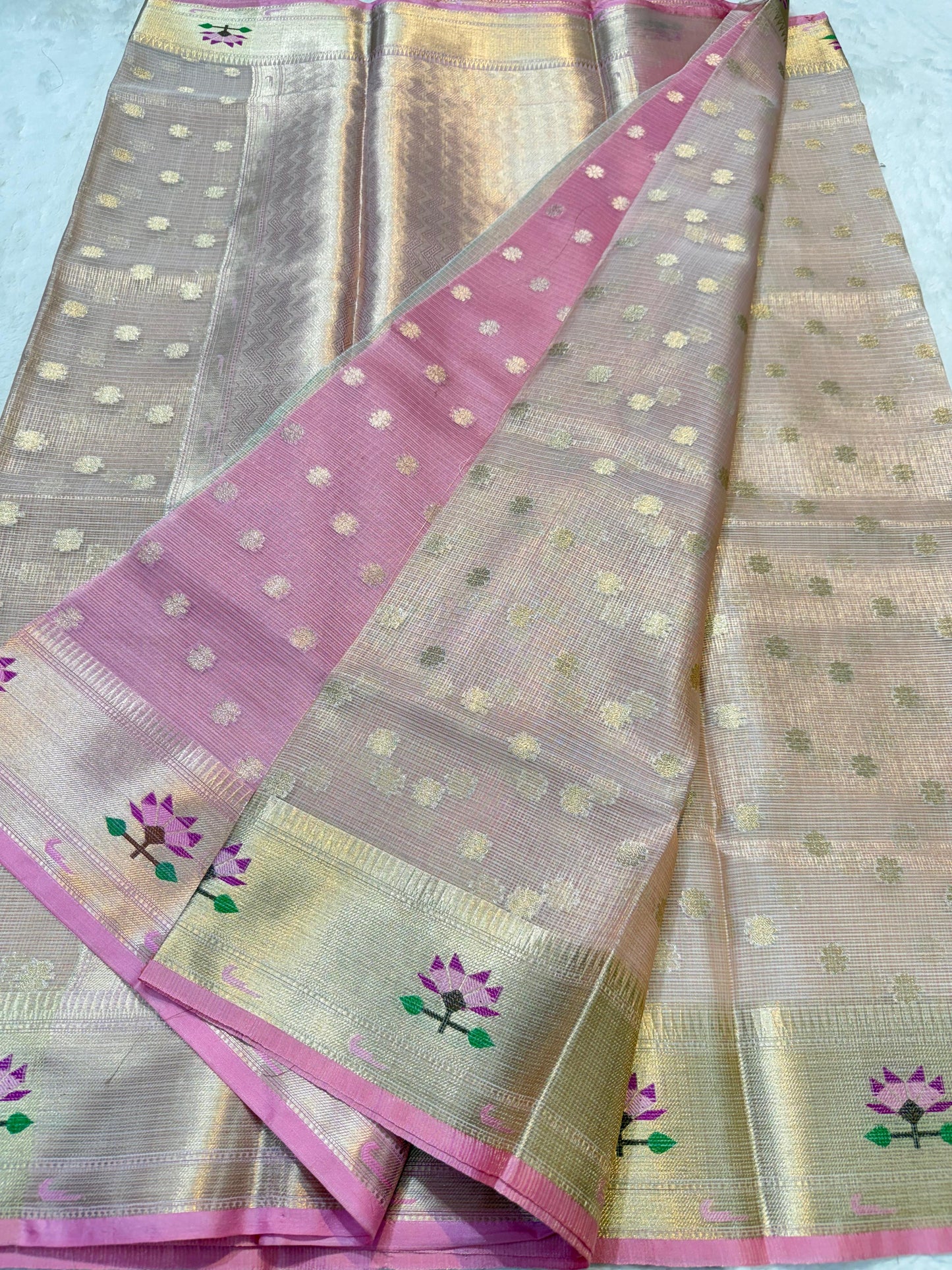 Peach Tissue Kota Pathni Border Premium Banarasi Saree