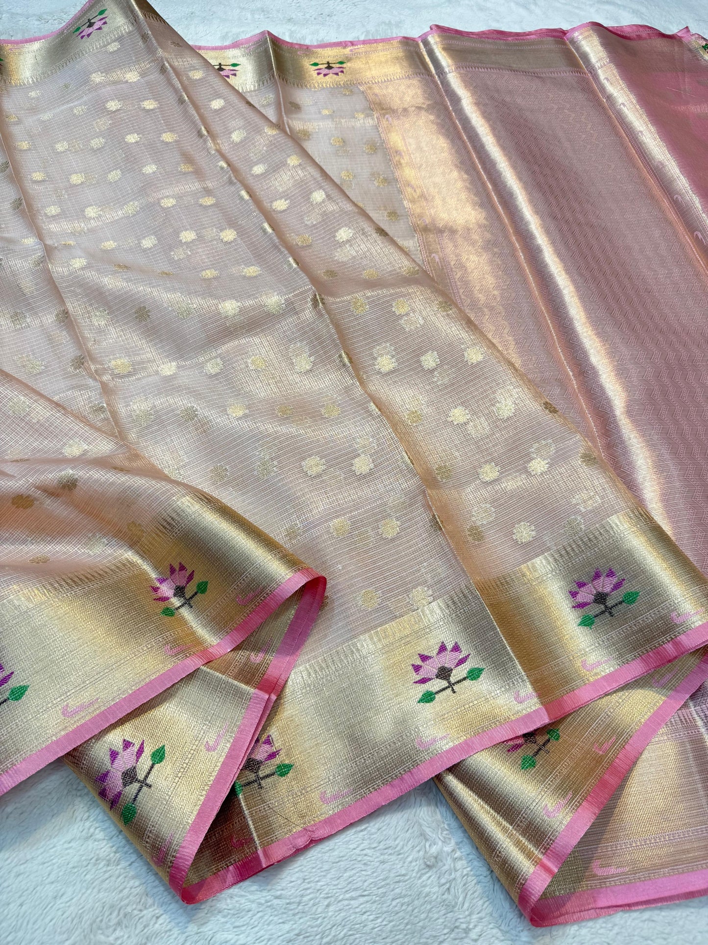 Peach Tissue Kota Pathni Border Premium Banarasi Saree