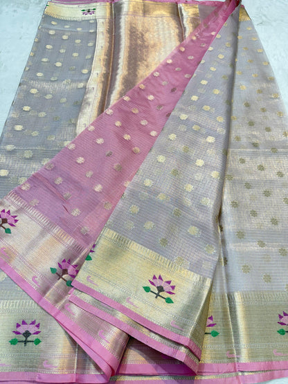 Silver Tissue Kota Pathni Border Premium Banarasi Saree