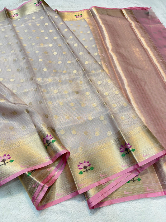 Silver Tissue Kota Pathni Border Premium Banarasi Saree