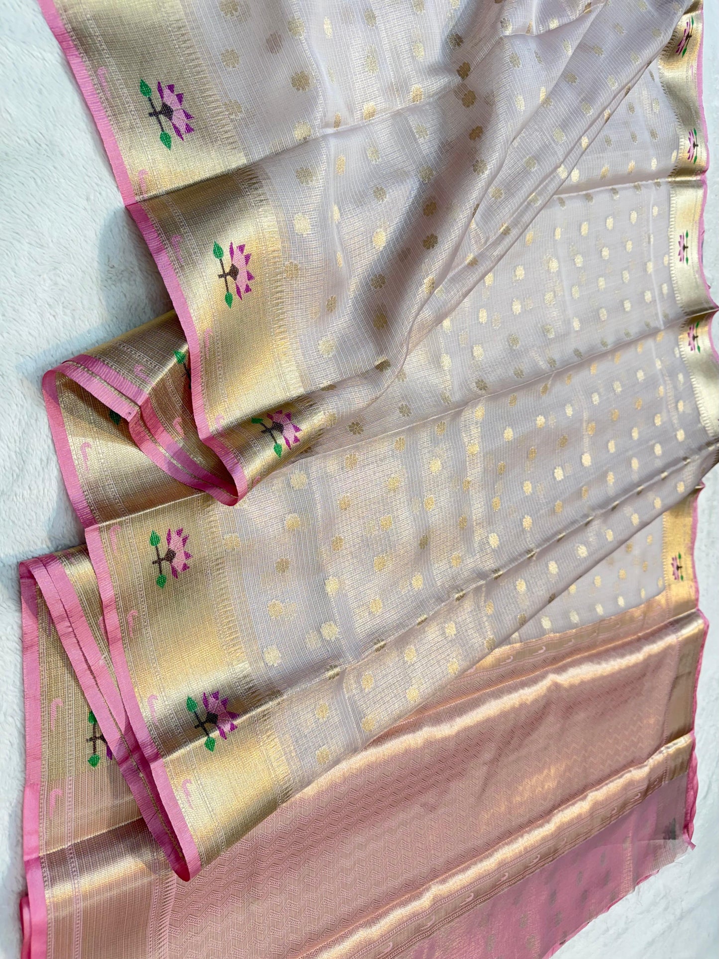Silver Tissue Kota Pathni Border Premium Banarasi Saree