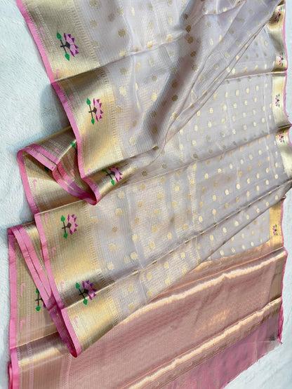 Silver Tissue Kota Pathni Border Premium Banarasi Saree