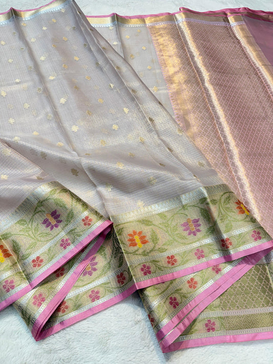 Silver Tissue Kota Pathni Border Premium Banarasi Saree