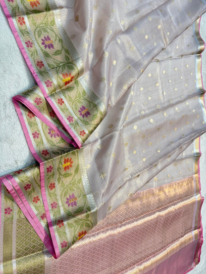 Silver Tissue Kota Pathni Border Premium Banarasi Saree