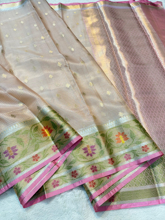Peach Tissue Kota Pathni Border Premium Banarasi Saree
