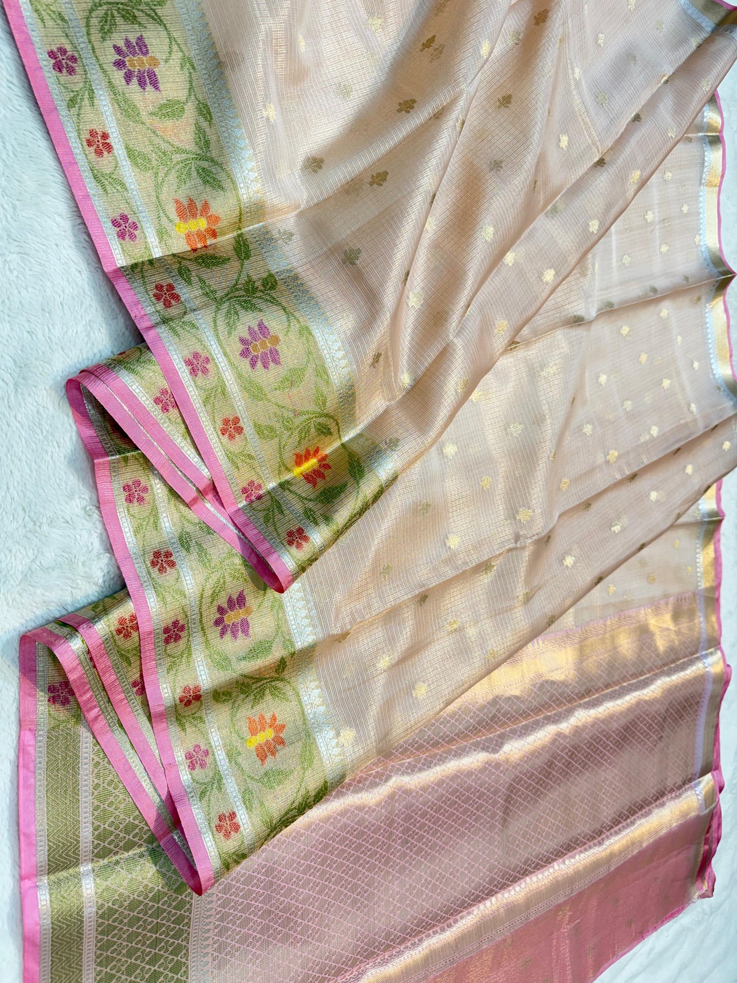 Peach Tissue Kota Pathni Border Premium Banarasi Saree