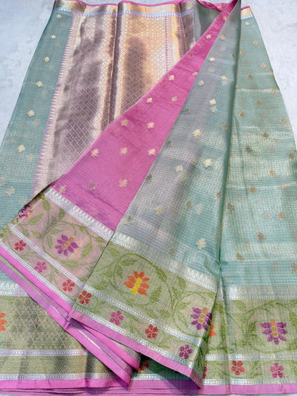 Sea Green Tissue Kota Pathni Border Premium Banarasi Saree