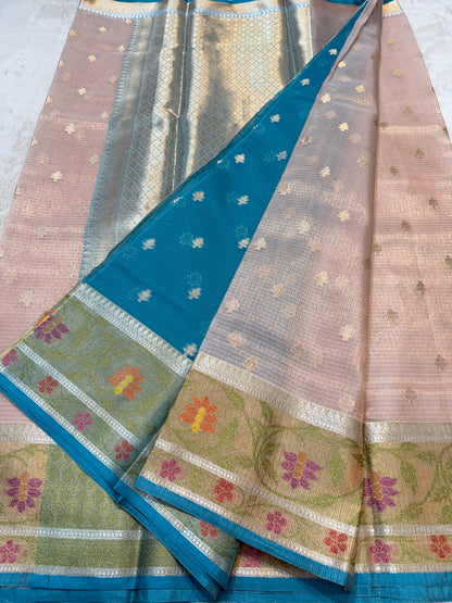 Peach Tissue Kota Pathni Border Premium Banarasi Saree