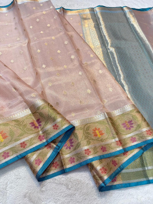 Peach Tissue Kota Pathni Border Premium Banarasi Saree