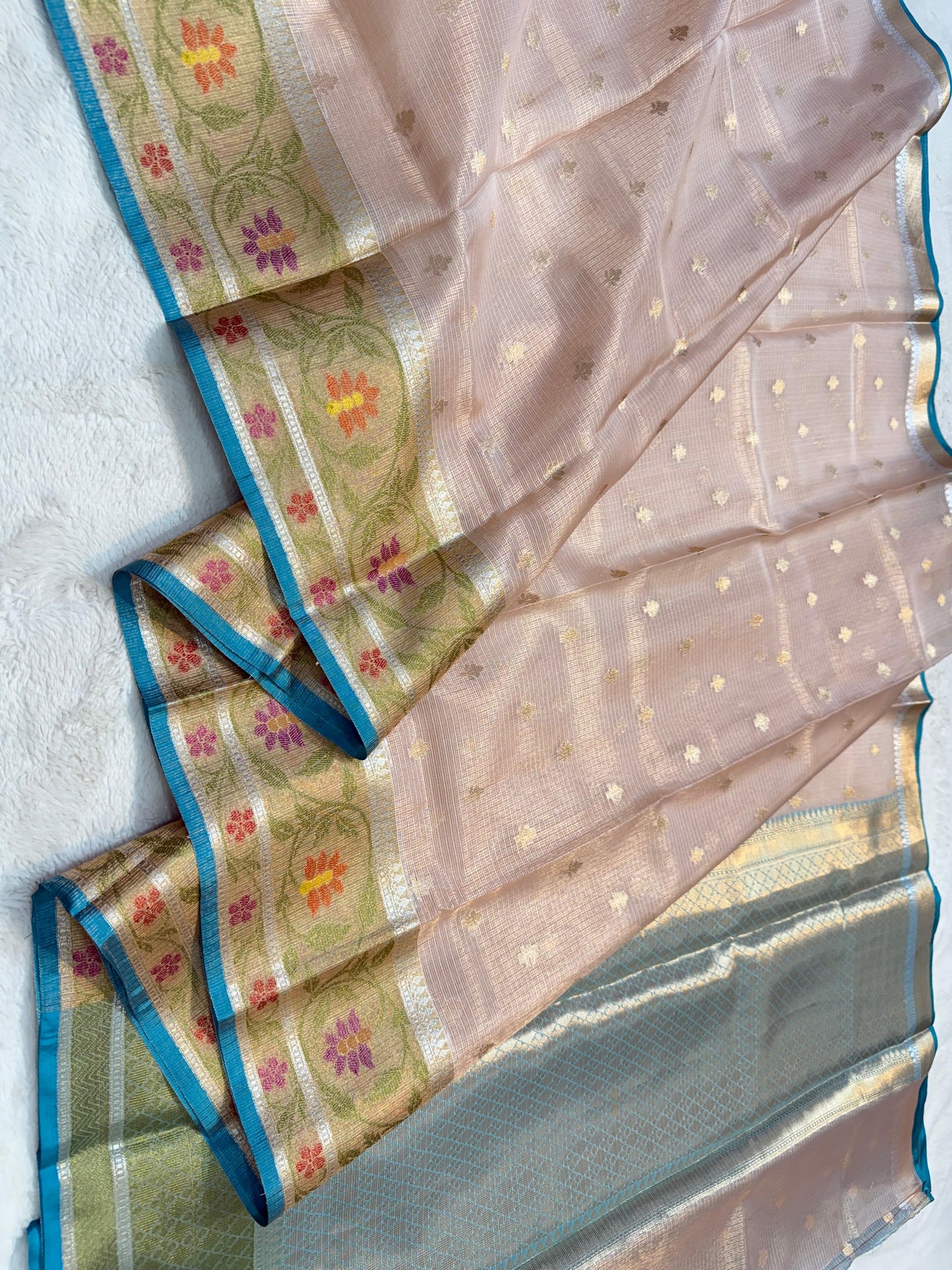 Peach Tissue Kota Pathni Border Premium Banarasi Saree