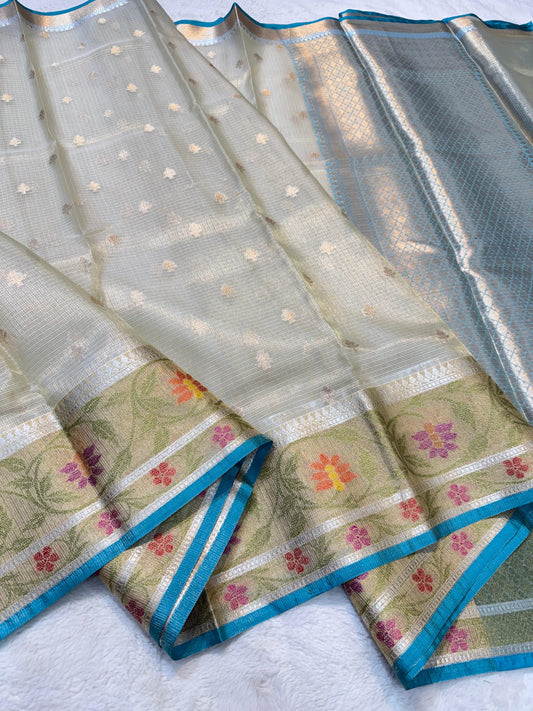 Pista Green Tissue Kota Pathni Border Premium Banarasi Saree
