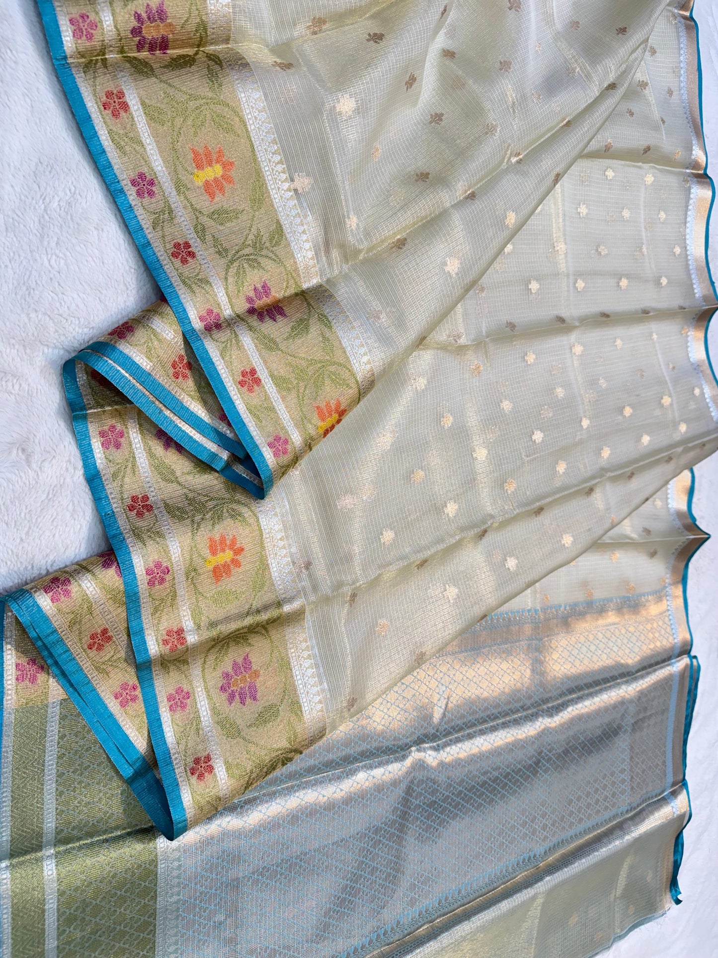 Pista Green Tissue Kota Pathni Border Premium Banarasi Saree