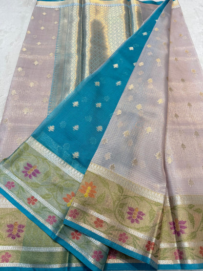 Silver Tissue Kota Pathni Border Premium Banarasi Saree