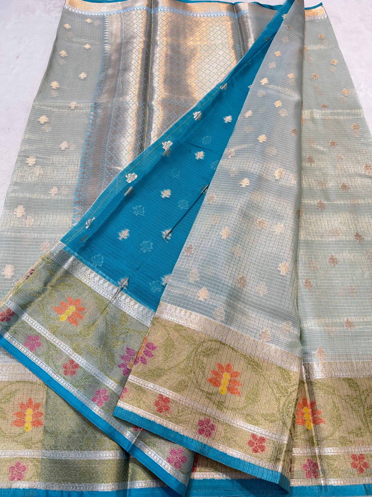 Sea Green Tissue Kota Pathni Border Premium Banarasi Saree