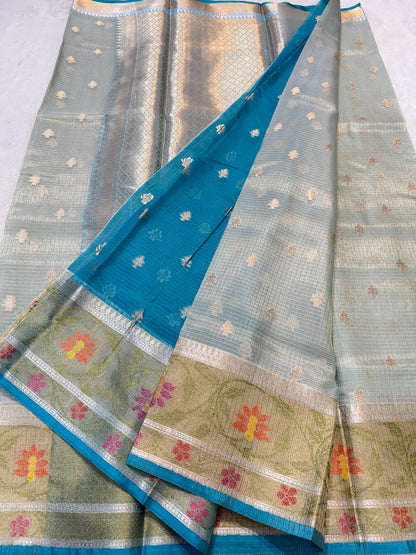 Sea Green Tissue Kota Pathni Border Premium Banarasi Saree