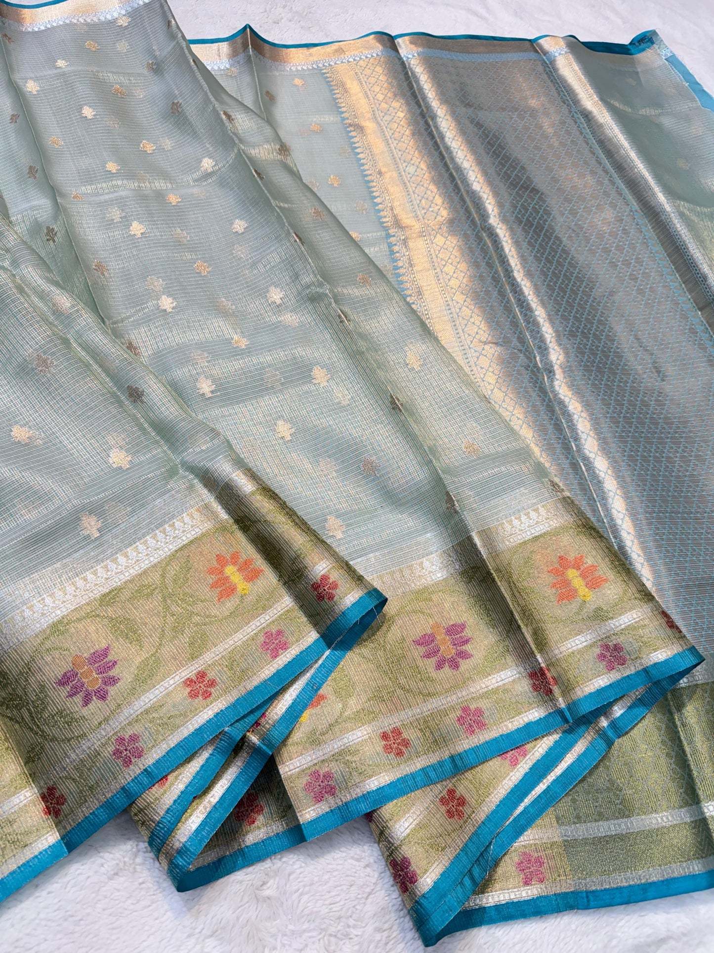 Sea Green Tissue Kota Pathni Border Premium Banarasi Saree