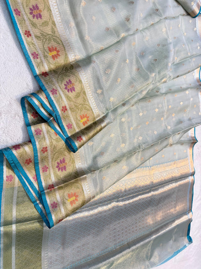Sea Green Tissue Kota Pathni Border Premium Banarasi Saree
