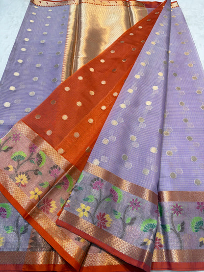 Lovender Cotton Kota Paithani Border Premium Banarasi Saree