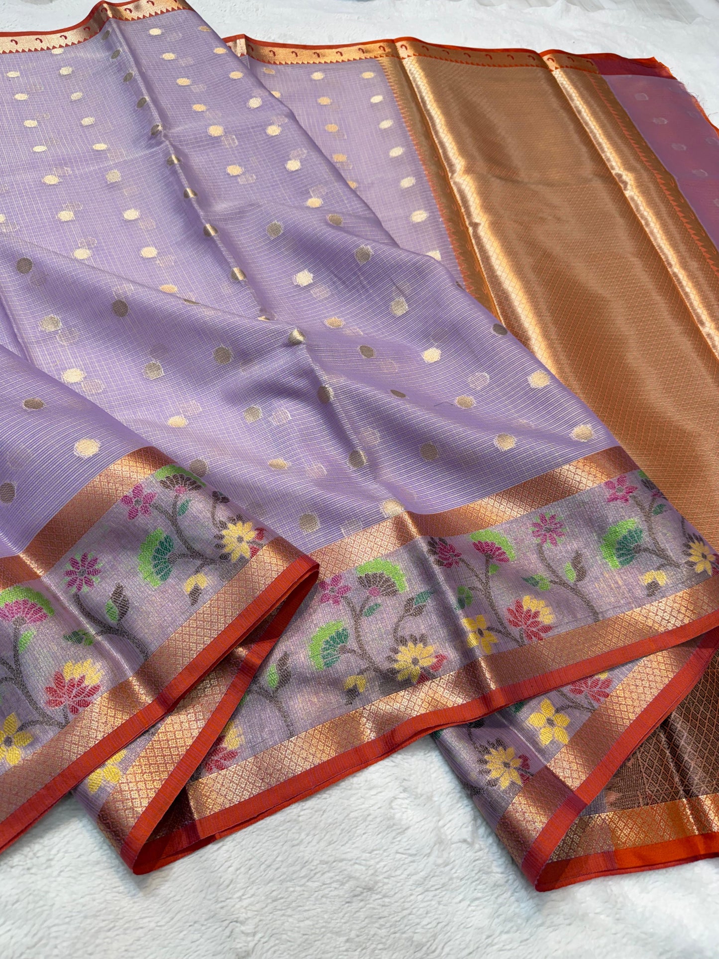 Lovender Cotton Kota Paithani Border Premium Banarasi Saree