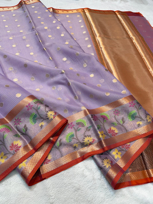 Lovender Cotton Kota Paithani Border Premium Banarasi Saree