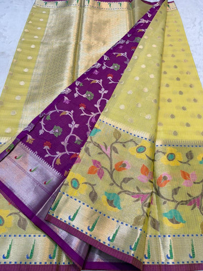Gold Cotton Kota Pathni Border Premium Banarasi Saree