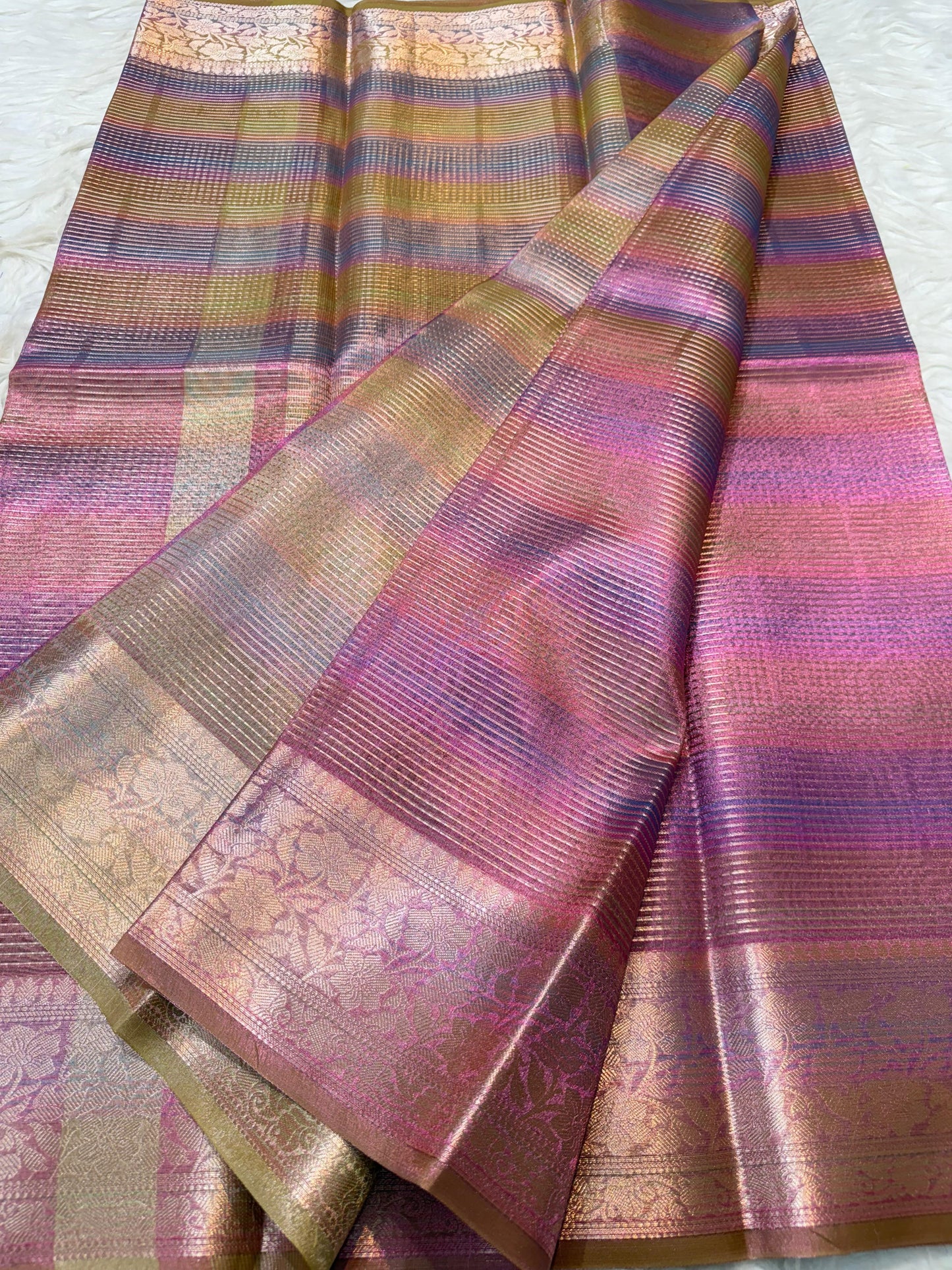 Pink Tissue Multi Saree