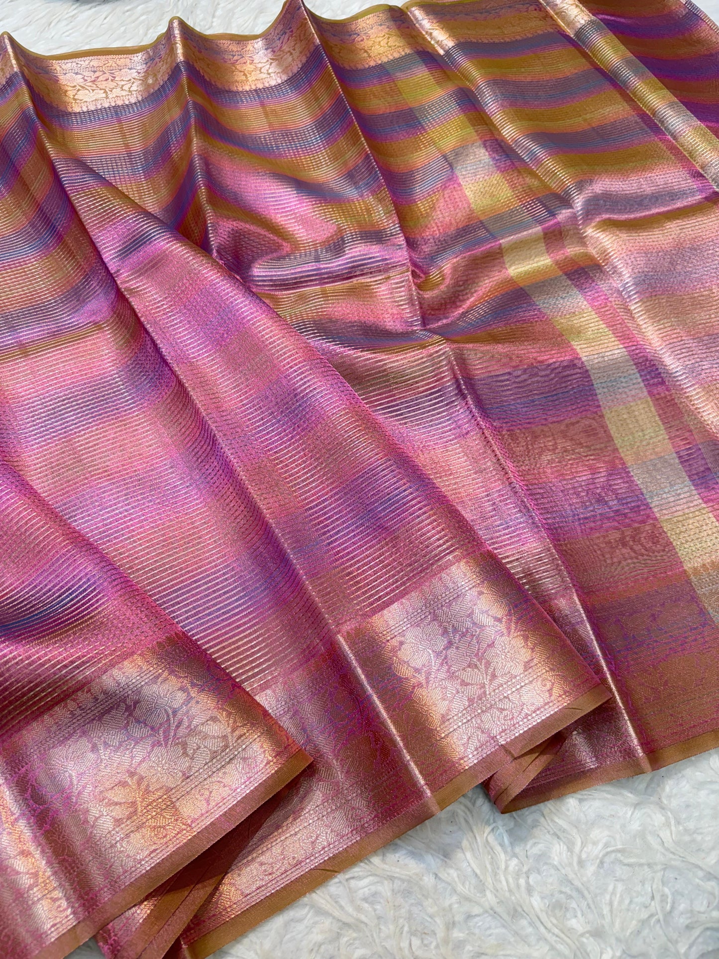 Pink Tissue Multi Saree