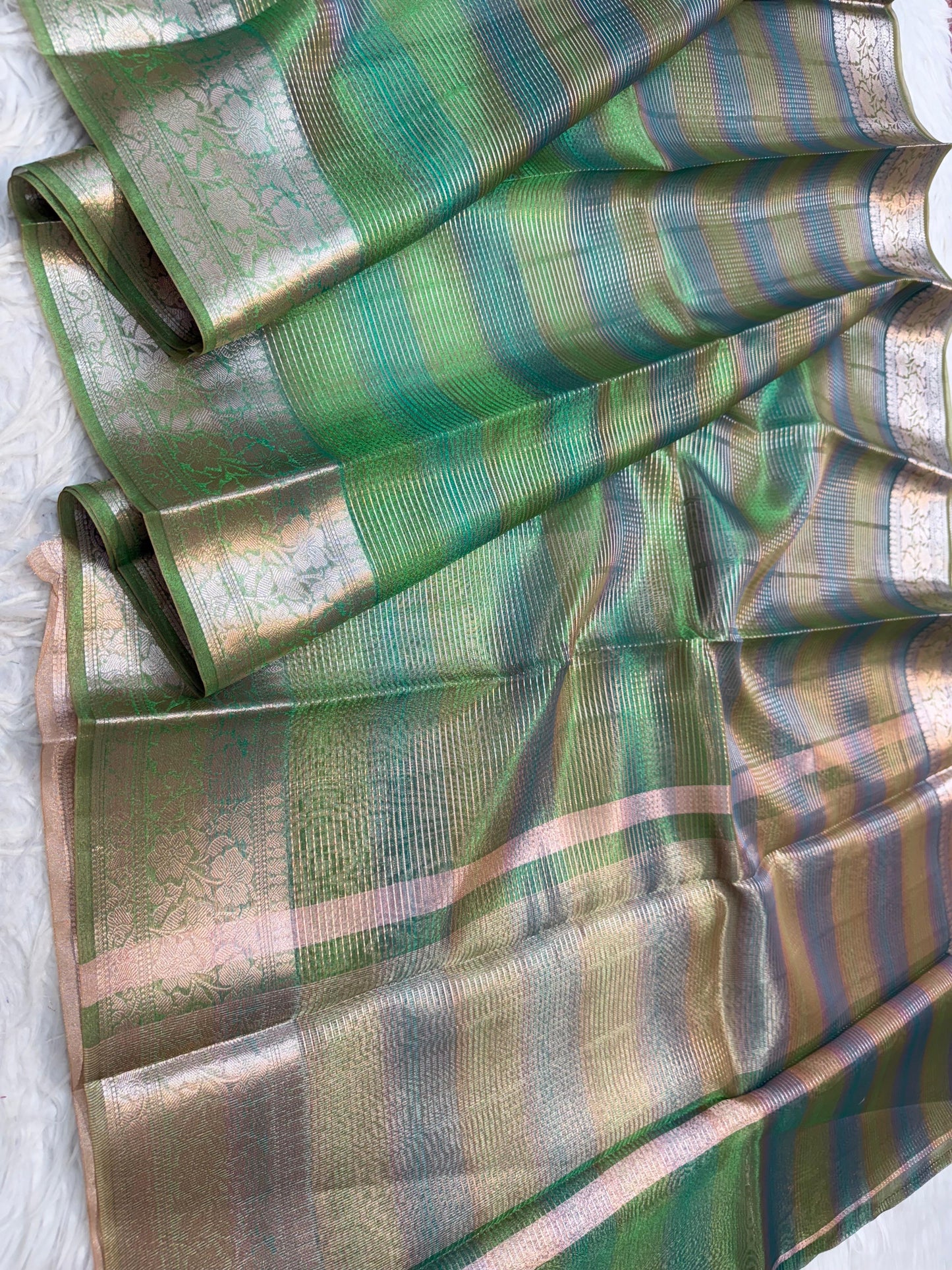 Green Tissue Multi Saree