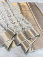 White Tussar Shade Cotton Silk Premium Banarasi Saree