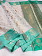 Turquoise Green Cotton Silk Premium Banarasi Saree