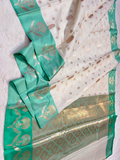 Turquoise Green Cotton Silk Premium Banarasi Saree