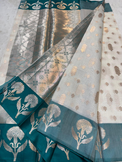 Rama Green Cotton Silk Premium Banarasi Saree