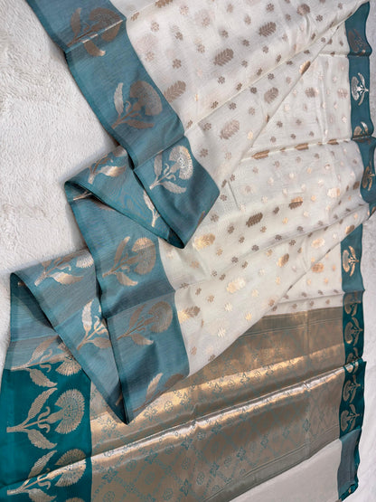 Rama Green Cotton Silk Premium Banarasi Saree