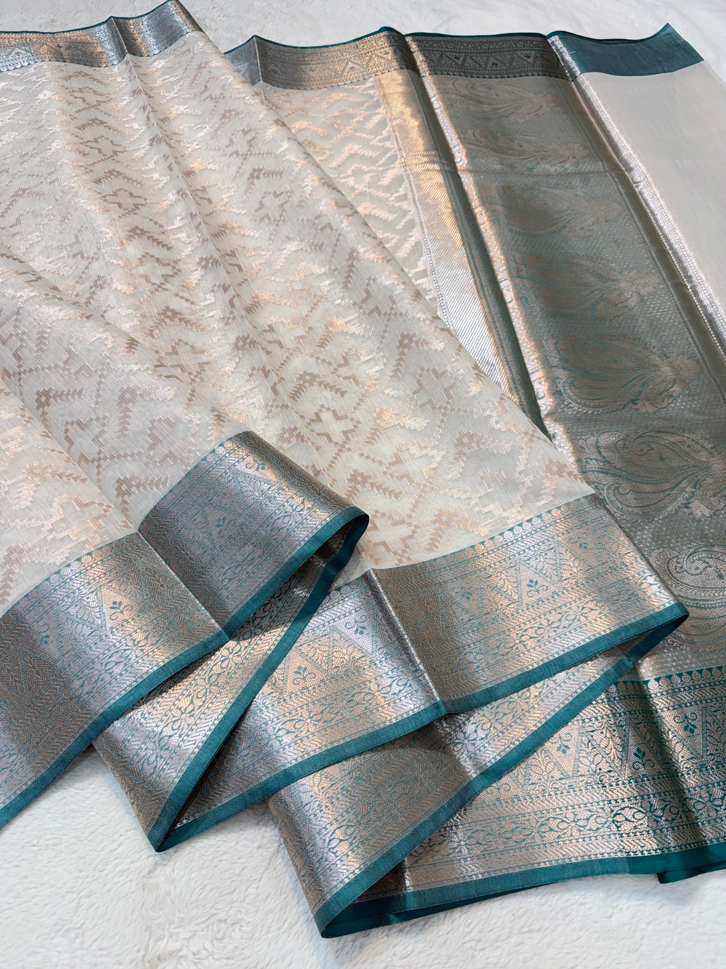 Rama Green Cotton Silk Premium Banarasi Saree
