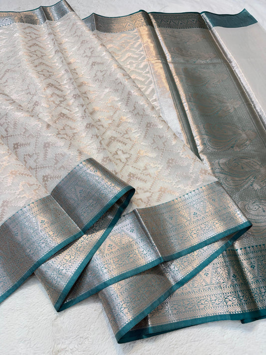 Rama Green Cotton Silk Premium Banarasi Saree