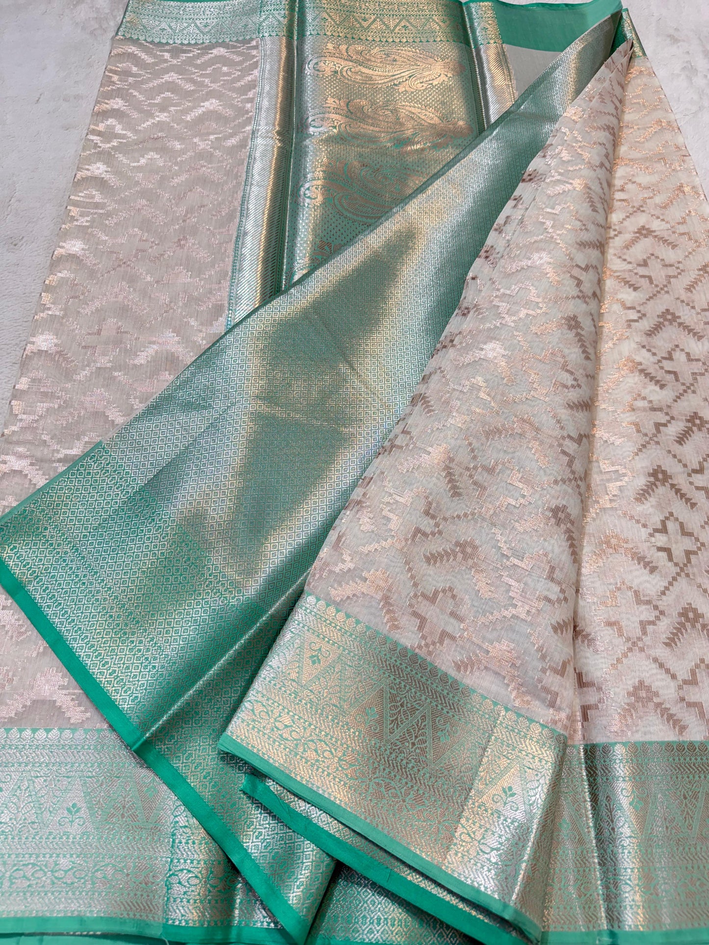 Sea Green Cotton Silk Premium Banarasi Saree