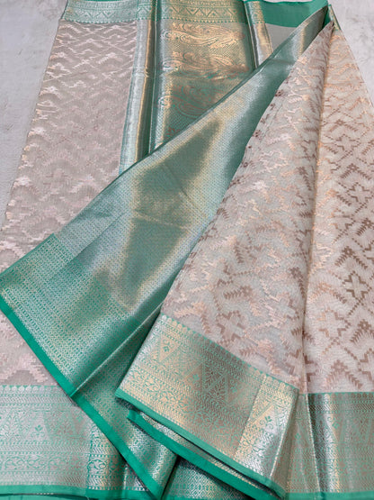 Sea Green Cotton Silk Premium Banarasi Saree