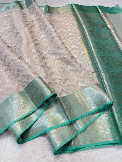Sea Green Cotton Silk Premium Banarasi Saree