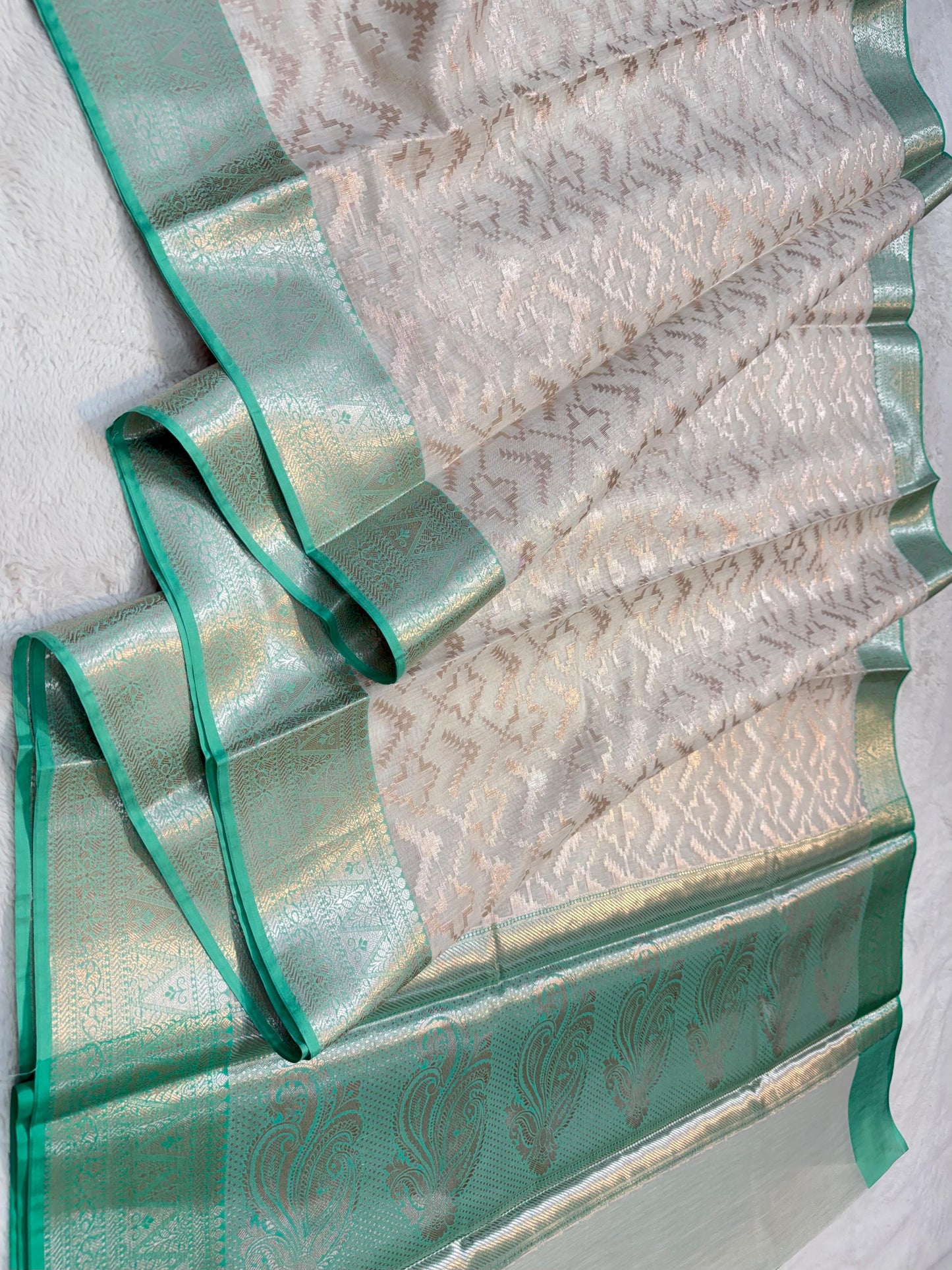 Sea Green Cotton Silk Premium Banarasi Saree