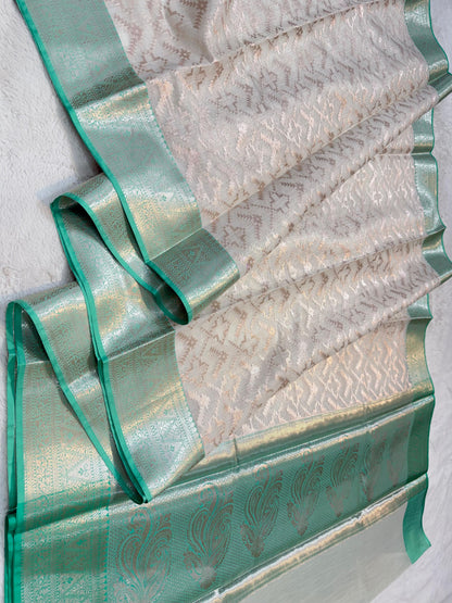 Sea Green Cotton Silk Premium Banarasi Saree