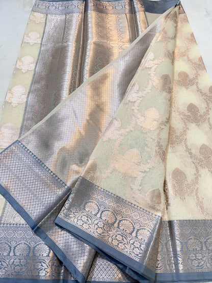 Gray Cotton Silk Premium Banarasi Saree