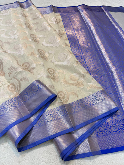 Ananda Blue  Cotton Silk Premium Banarasi Saree