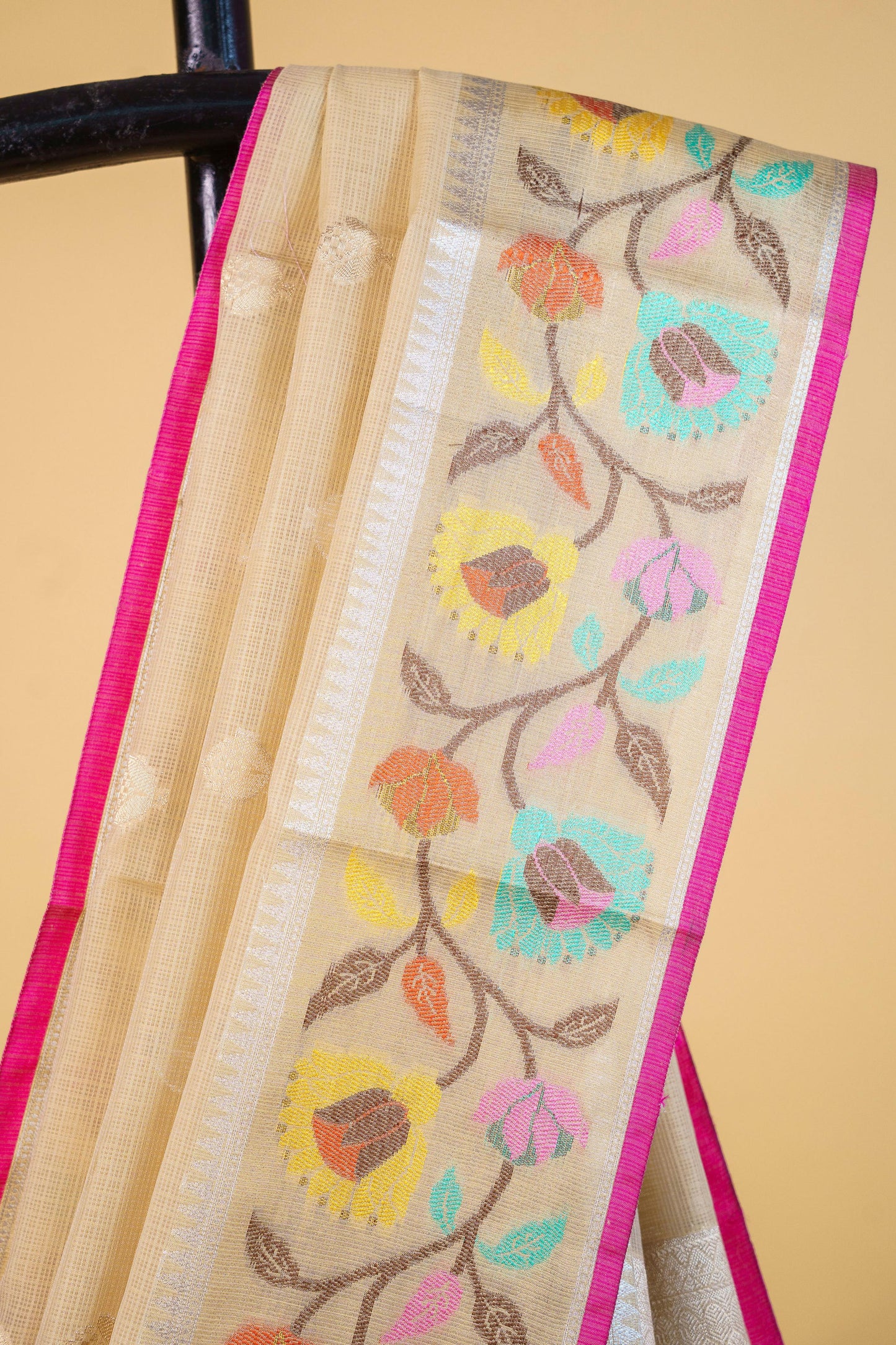 Beige Cotton Kota Paithani Border Premium Banarasi Saree