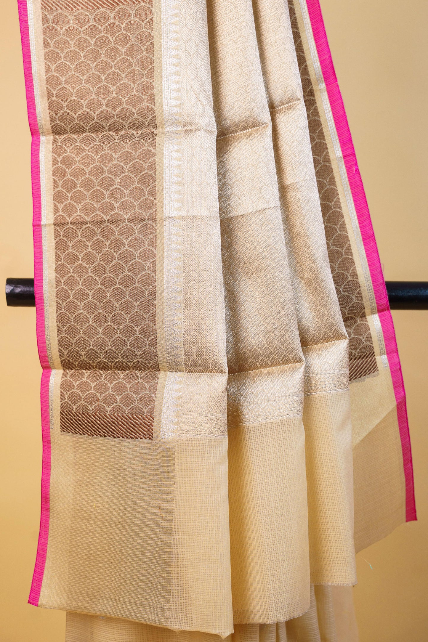 Beige Cotton Kota Paithani Border Premium Banarasi Saree