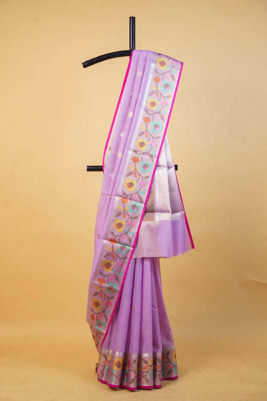 Lovender Cotton Kota Paithani Border Premium Banarasi Saree