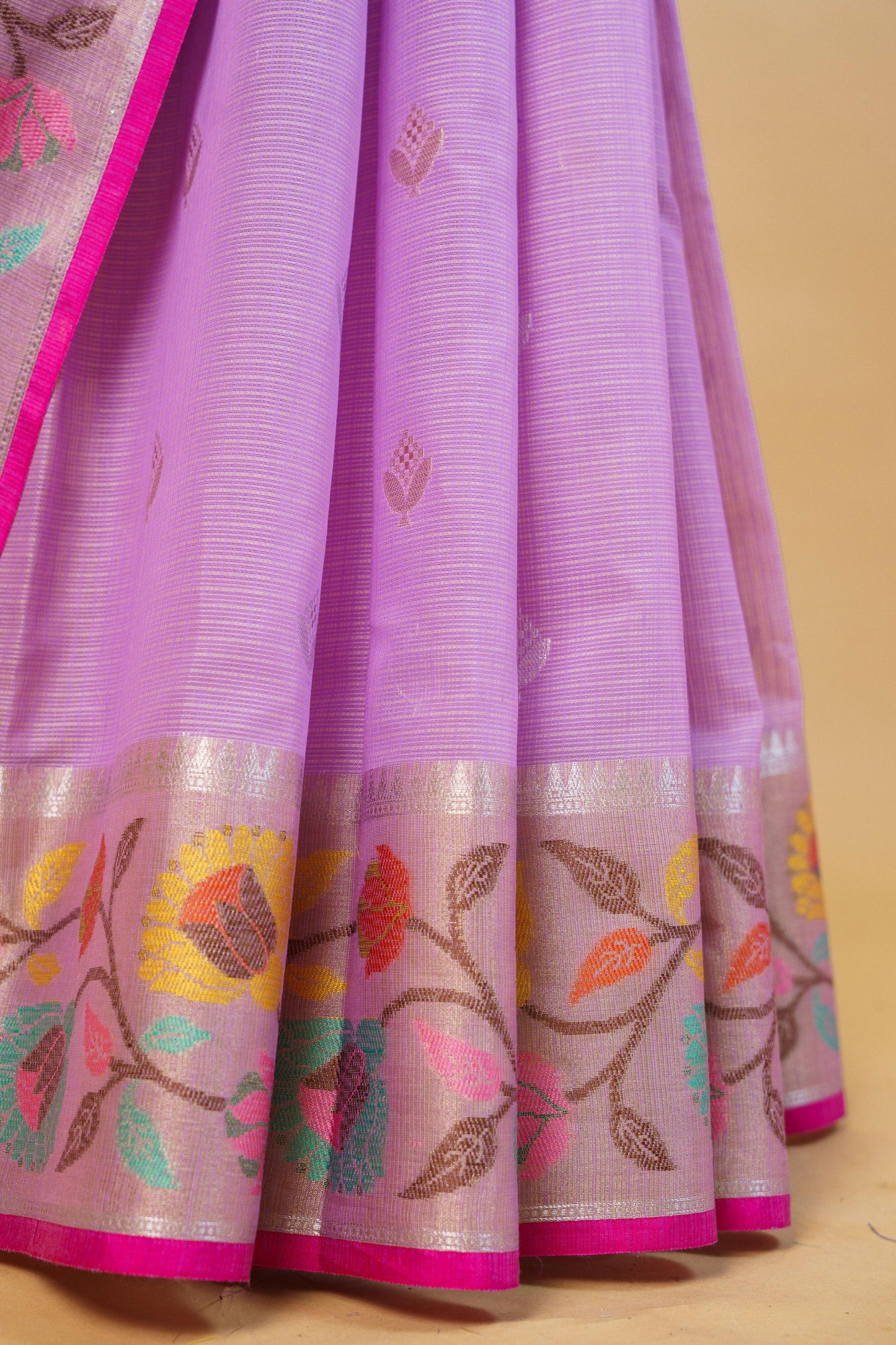 Lovender Cotton Kota Paithani Border Premium Banarasi Saree