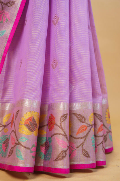 Lovender Cotton Kota Paithani Border Premium Banarasi Saree