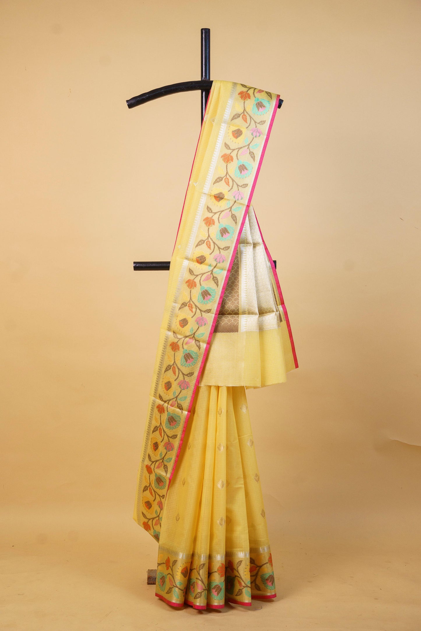 Gold Cotton Kota Paithani Border Premium Banarasi Saree